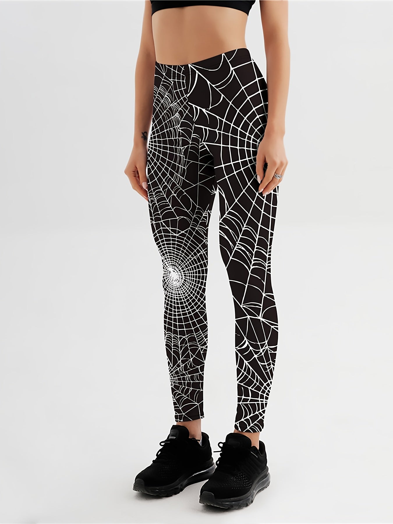 Spider Web Print Yoga Leggings Mid Waist Fitness Pants