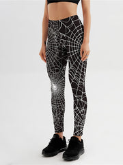 Spider Web Print Yoga Leggings Mid Waist Fitness Pants