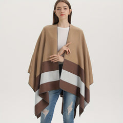 Striped Shawl Wrap Warm Cape Thick Cardigan Blanket Scarf For Women