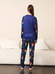 Christmas Deer Print Pajama Set Long Sleeve Round Neck Top & Lounge Pants
