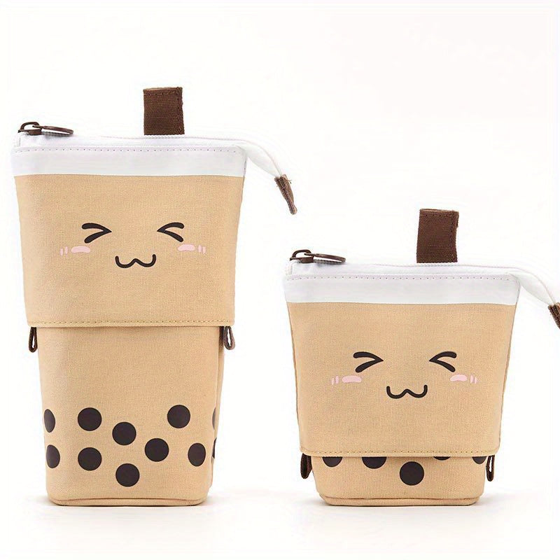 Smiling Face Milk Tea Portable Pen Holder Pencil Case