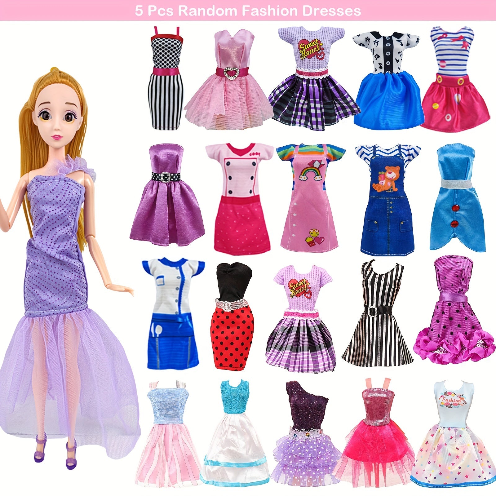 31pc Doll Clothes & Accessories: Dresses, Gowns, Swimsuits, Outfits, Shoes