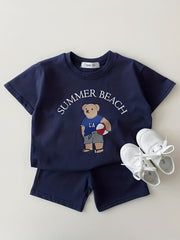 Baby Bear Graphic Print T shirt & Shorts Set for Summer