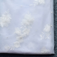 Handcrafted Flower Bridal Veil with Faux Pearls Lightweight