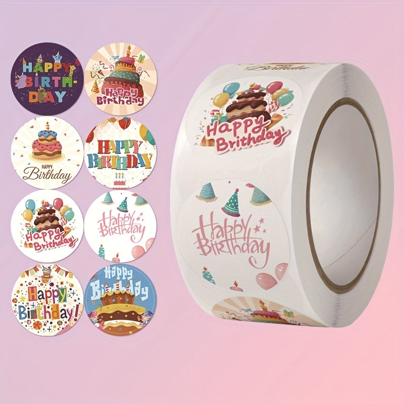 500 Happy Birthday Stickers Cake Decoration Sealing Gift Seal Sticker