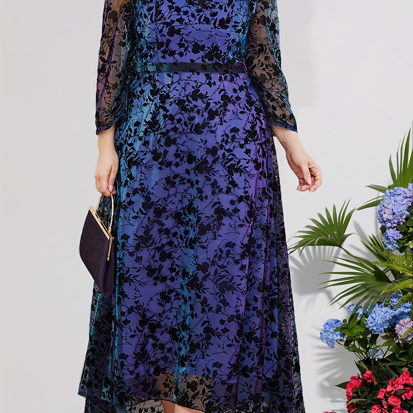 Floral Embroidered V Neck Maxi Dress