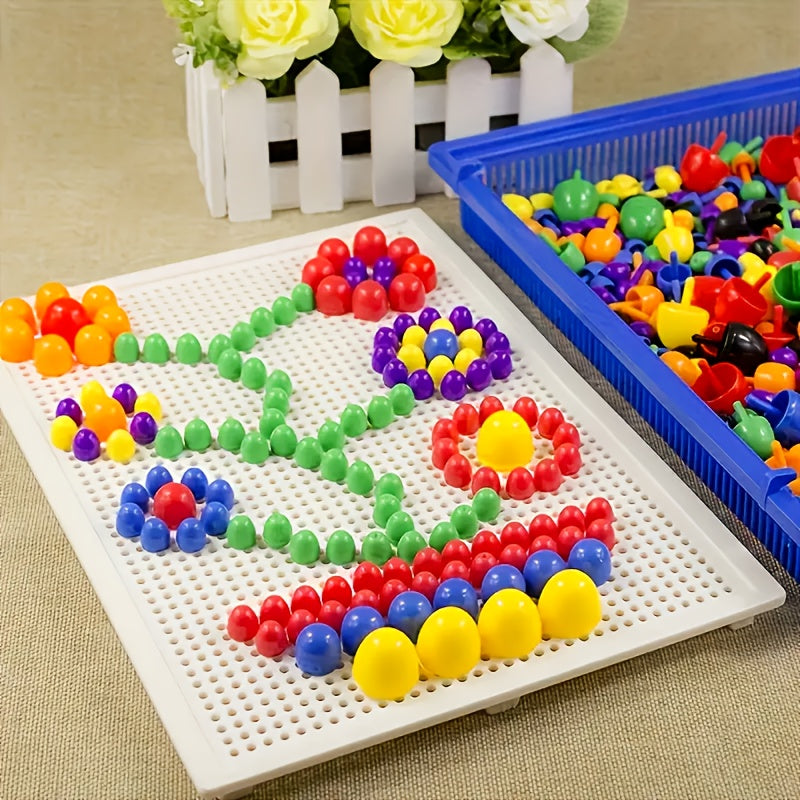 296pcs Mushroom Nail Puzzle Counting Peg Board Mosaic Jigsaw