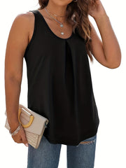 Women's Plus Plain Ruched Round Neck Tank Top