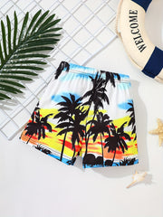 2pcs Boys Trees Print Shorts for Vacation Beach Kids Summer Clothes