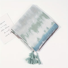 Tie Dye Gradient Tassel Scarf Classic Shawl Windproof Warm Head Wrap Sunscreen