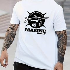 Men's Fish Print Crew Neck Active T-shirt for Summer