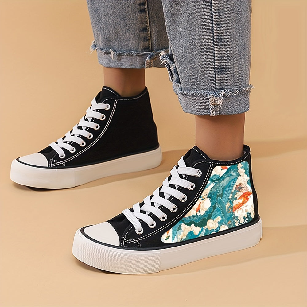 Wave Print Chunky Canvas Sneakers High Top Classic Shoes