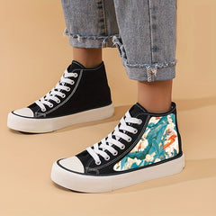 Wave Print Chunky Canvas Sneakers High Top Classic Shoes