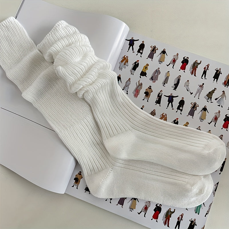 3 Pairs Ribbed Calf Socks Warm Knee High Stockings