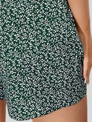 Floral Print Drawstring Romper Jumpsuit Sleeveless Ruffle Trim