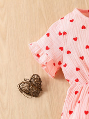 Girls Heart Print Ruffle Sleeve Jumpsuit With Bow - Toddlers Kids Children
