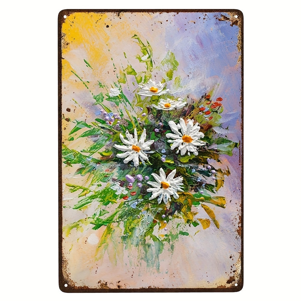 Retro Metal Sign Flowers Daisy & Sunflower Vintage Tin Poster Plaque