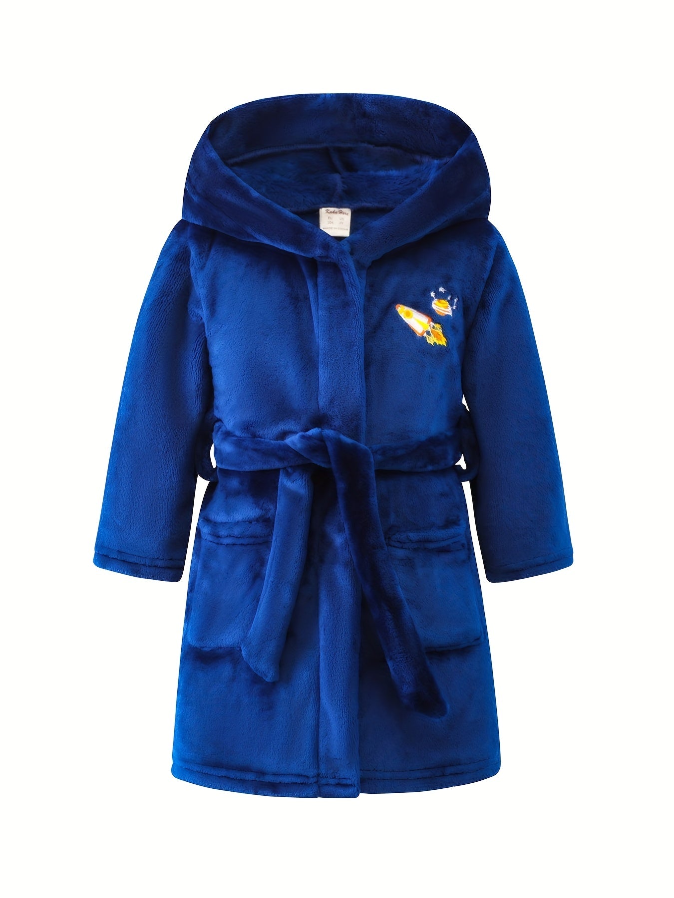 Kid's Rocket Planet Embroidery Hooded Flannel Bathrobe PJ