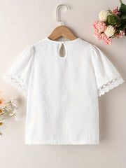 Girls Lace Brim Short Sleeve T shirt For Summer Holiday Party Kids Clothes