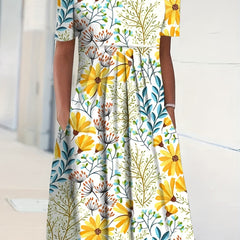 Floral Print Short Sleeve Dress with Pocket