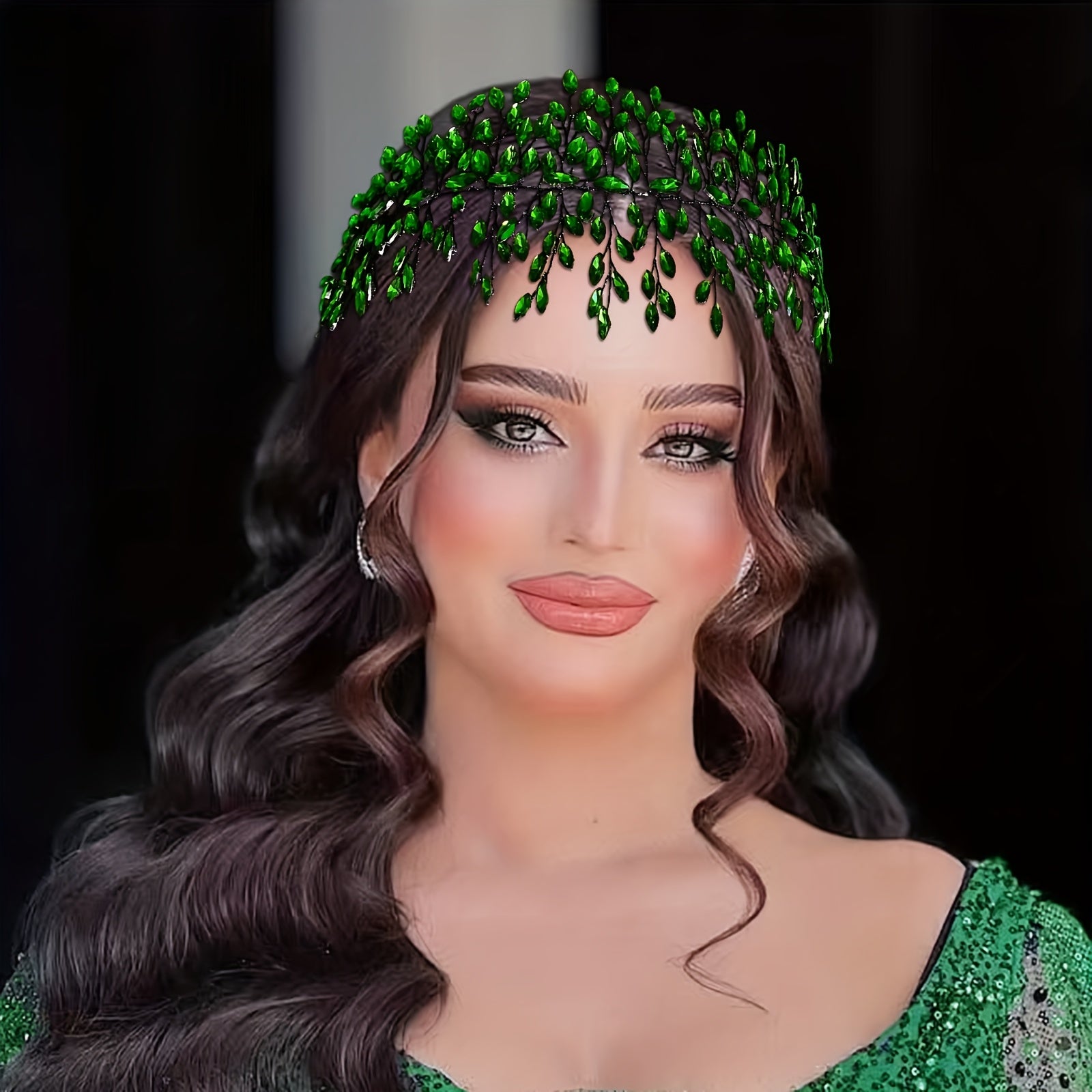 Emerald Green Bridal Headband with Rhinestones