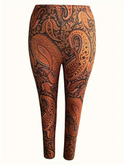 Boho Leggings Women's Plus Paisley Print High Stretch Skinny Leggings