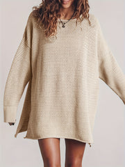 Casual Sweater Dress Solid Hollow Long Sleeve High Stretch Knitted Spl
