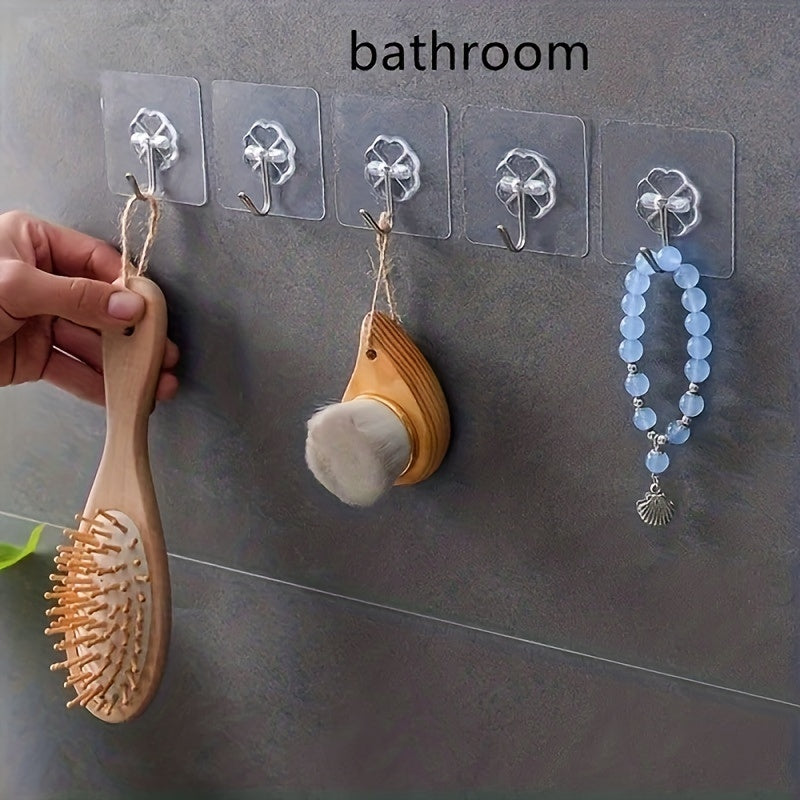 5 Transparent Reusable Wall Hooks Waterproof Adhesive Strong Seamless Paste
