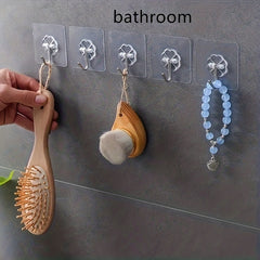 5 Transparent Reusable Wall Hooks Waterproof Adhesive Strong Seamless Paste