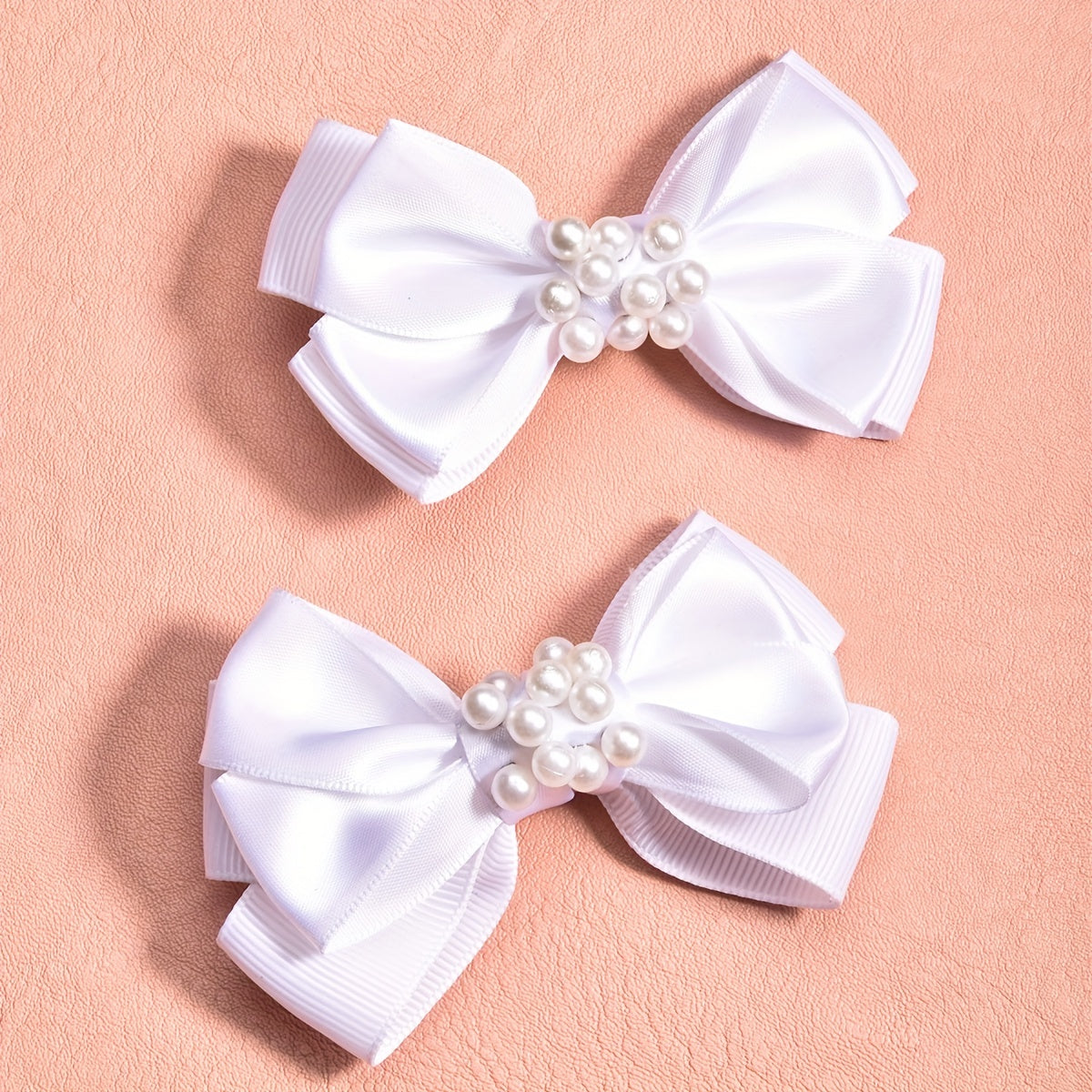 2pcs Pearl Ribbon Bow Hair Clips Girls Accessories