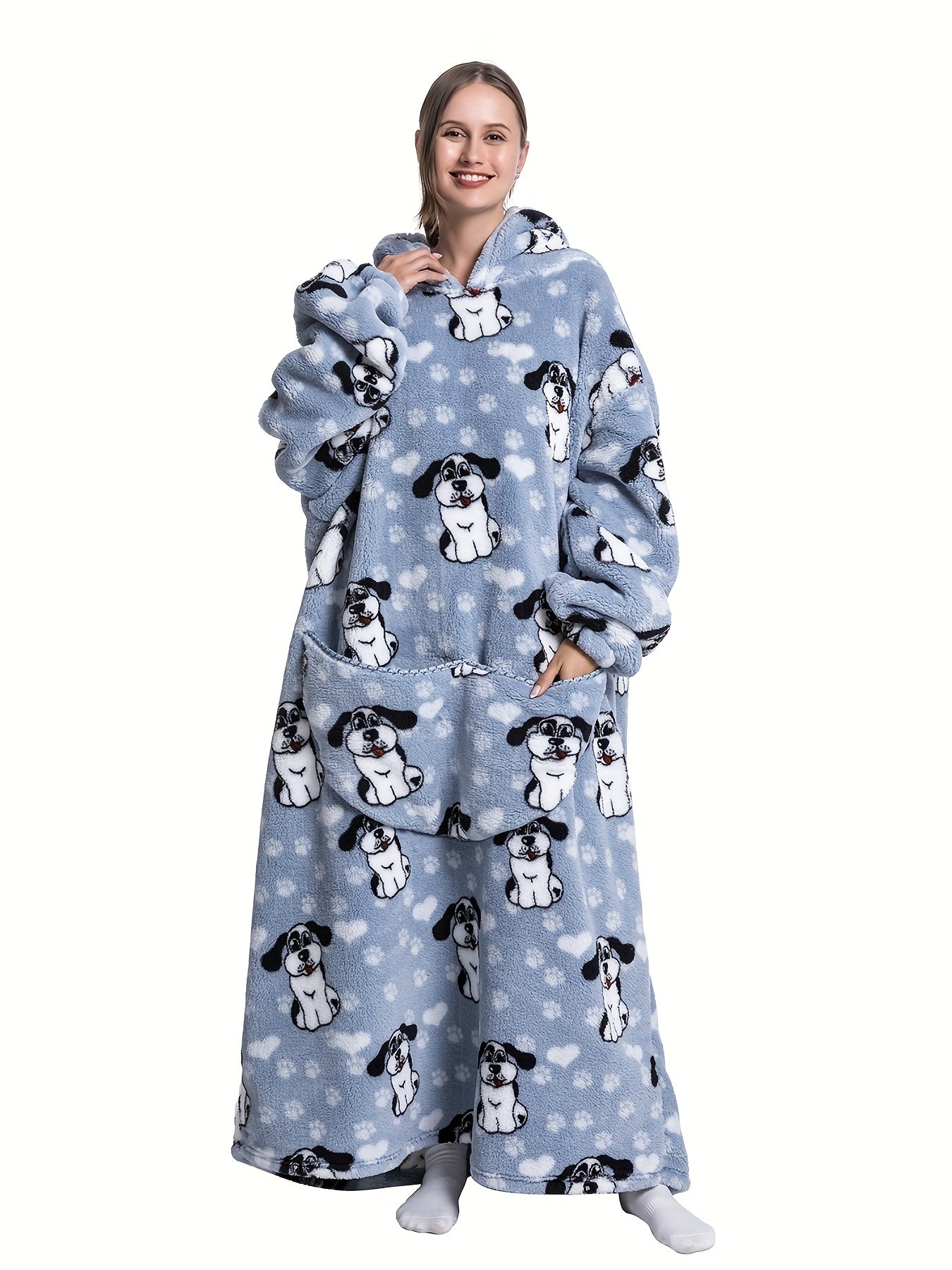 Puppy Pattern Sherpa Fleece Oversized Blanket Hoodie