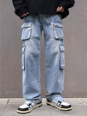 Men's Wide Leg Baggy Denim Pants Spring Summer