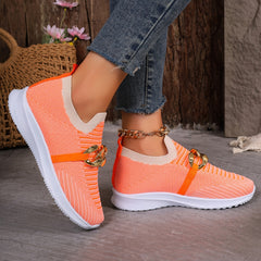 Chain Decor Flying Woven Walking Shoes