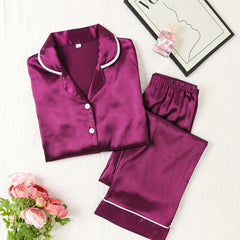 Satin Pajama Set Long Sleeve Top & Pants Women's Sleepwear