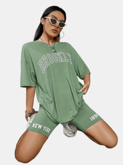 Letter Print Two-piece Set Tee & Shorts Casual Outfit