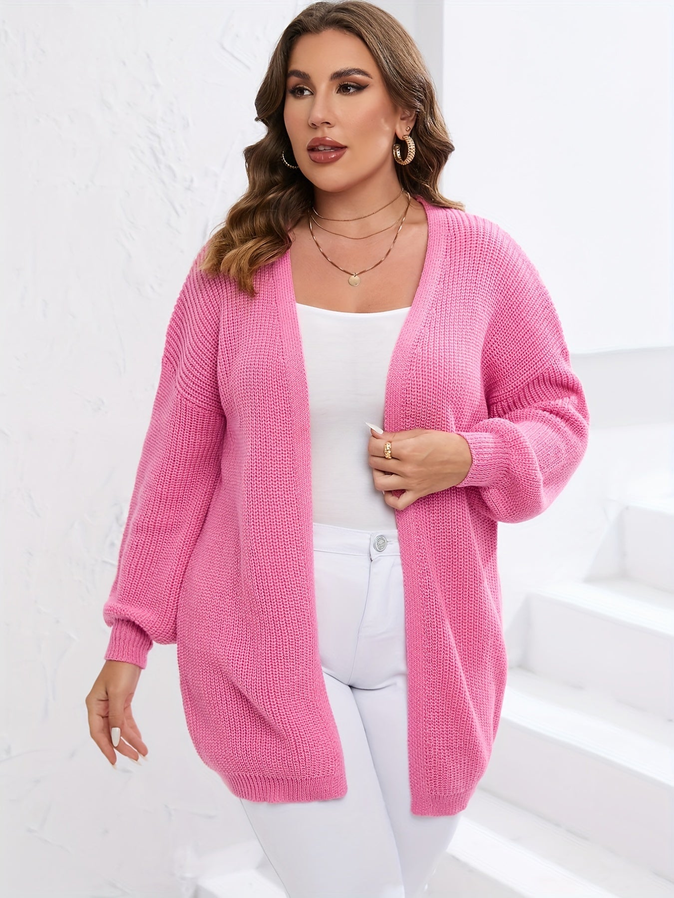 Long Sleeve Knit Sweater Cardigan Women's Plus Stretch
