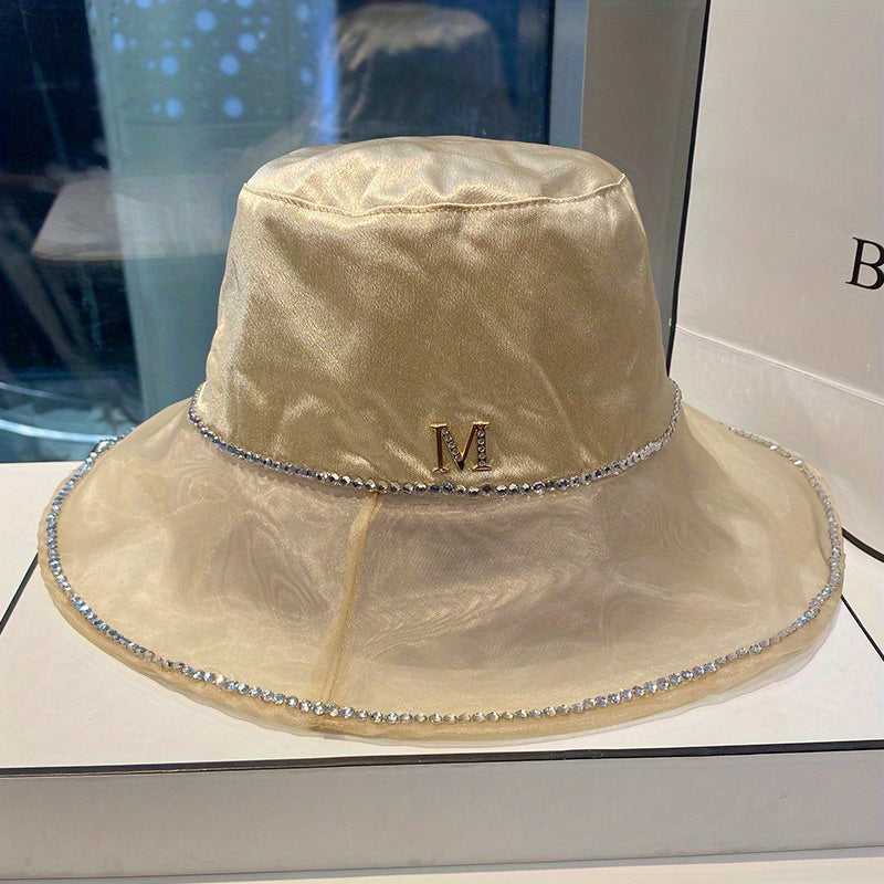 Rhinestone Decor Bucket Hat Sunscreen Travel Beach Hat