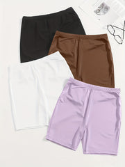 4 Pack Plus Size Basic Lounge Shorts Set Women's Plus Solid Elastic Waist