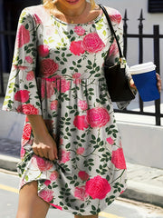 Casual Dress Women's Plus Floral Print Half Sleeve Round Neck Dress