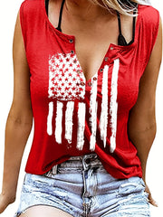 Flag Print Tank Top Women's Sleeveless V Neck Casual Top