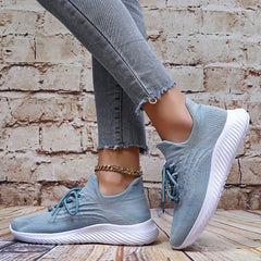 Women's Breathable Knit Sneakers Closed Toe Lace Up Shoes Lightweight