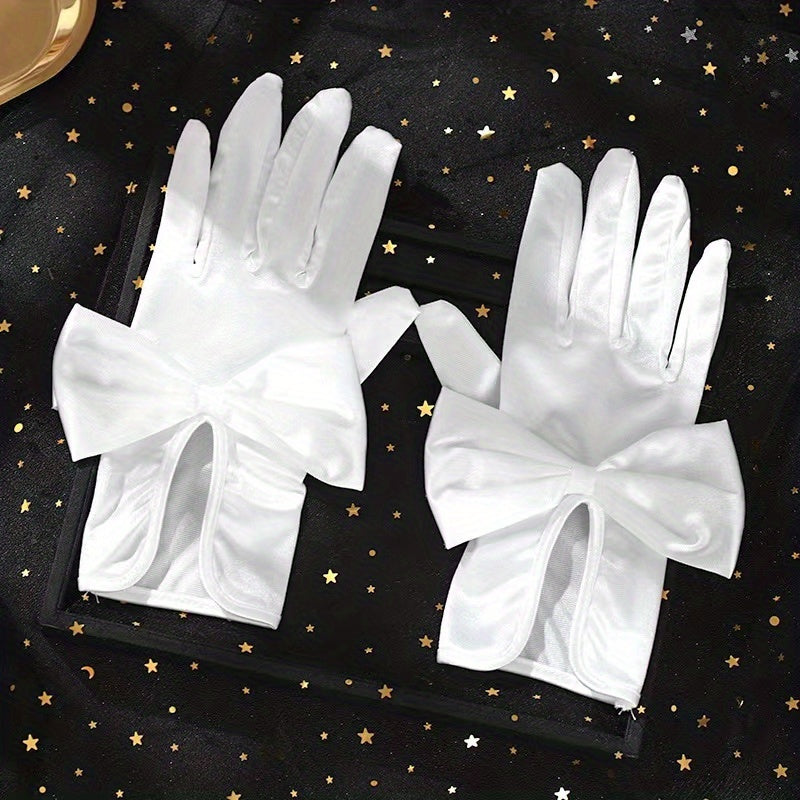 Bridal Gloves And Satin Wedding Gloves With Bowknot