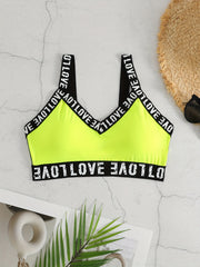 Contrast Binding Sports Bra V neck Yoga Workout Crop Top