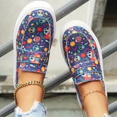 Skull & Flower Print Slip-On Sneakers for Women