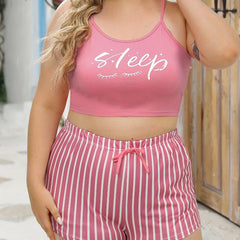 Letter Print Cami Crop Top & Striped Shorts Set