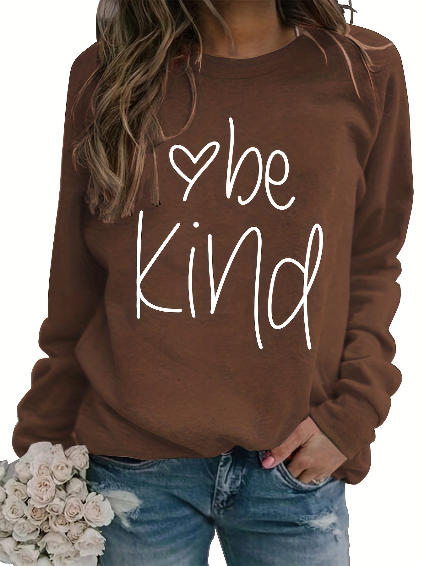 Be Kind Letter Print Sweatshirt Long Sleeve Crew Neck Pullover Sweatshirt