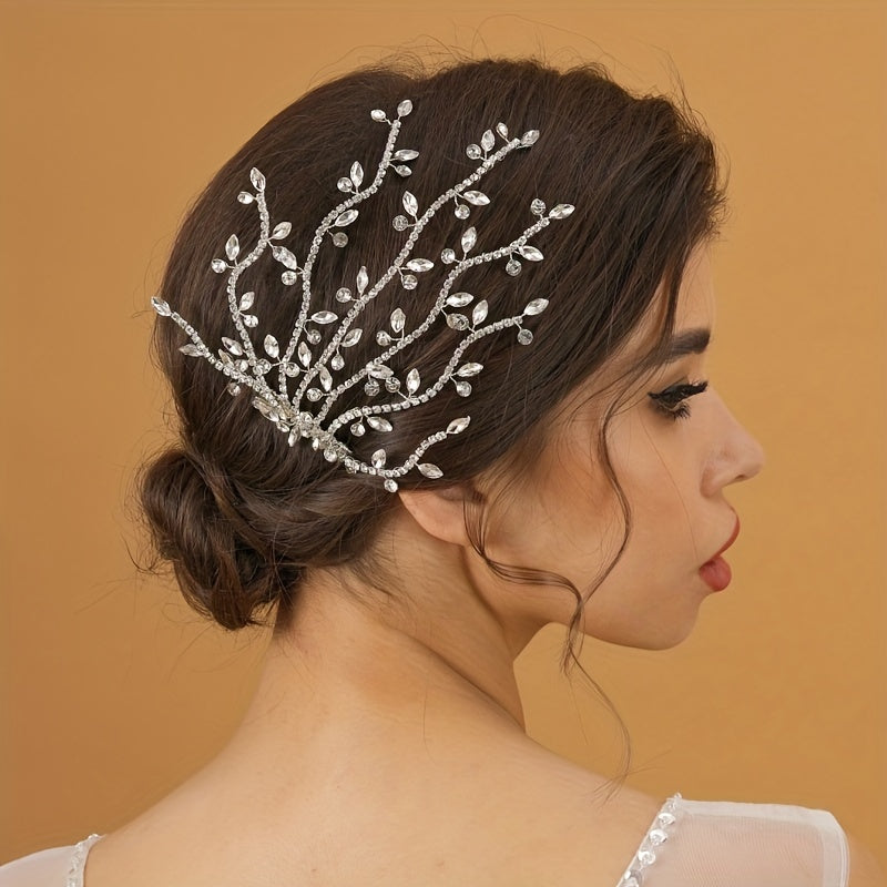 Bridal Crystal Faux Pearl Hair Comb Flower Rhinestone Head Piece