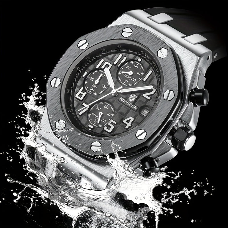 Men's 3-Eye Multifunction Silicone Strap Watch