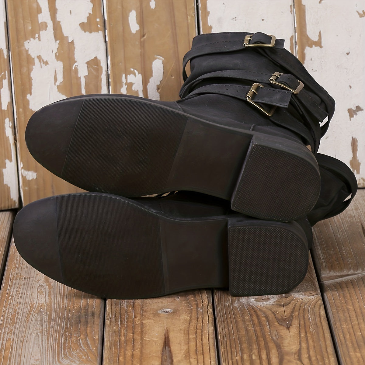 Chunky Heel Dress Boots with Buckle Strap - Women's