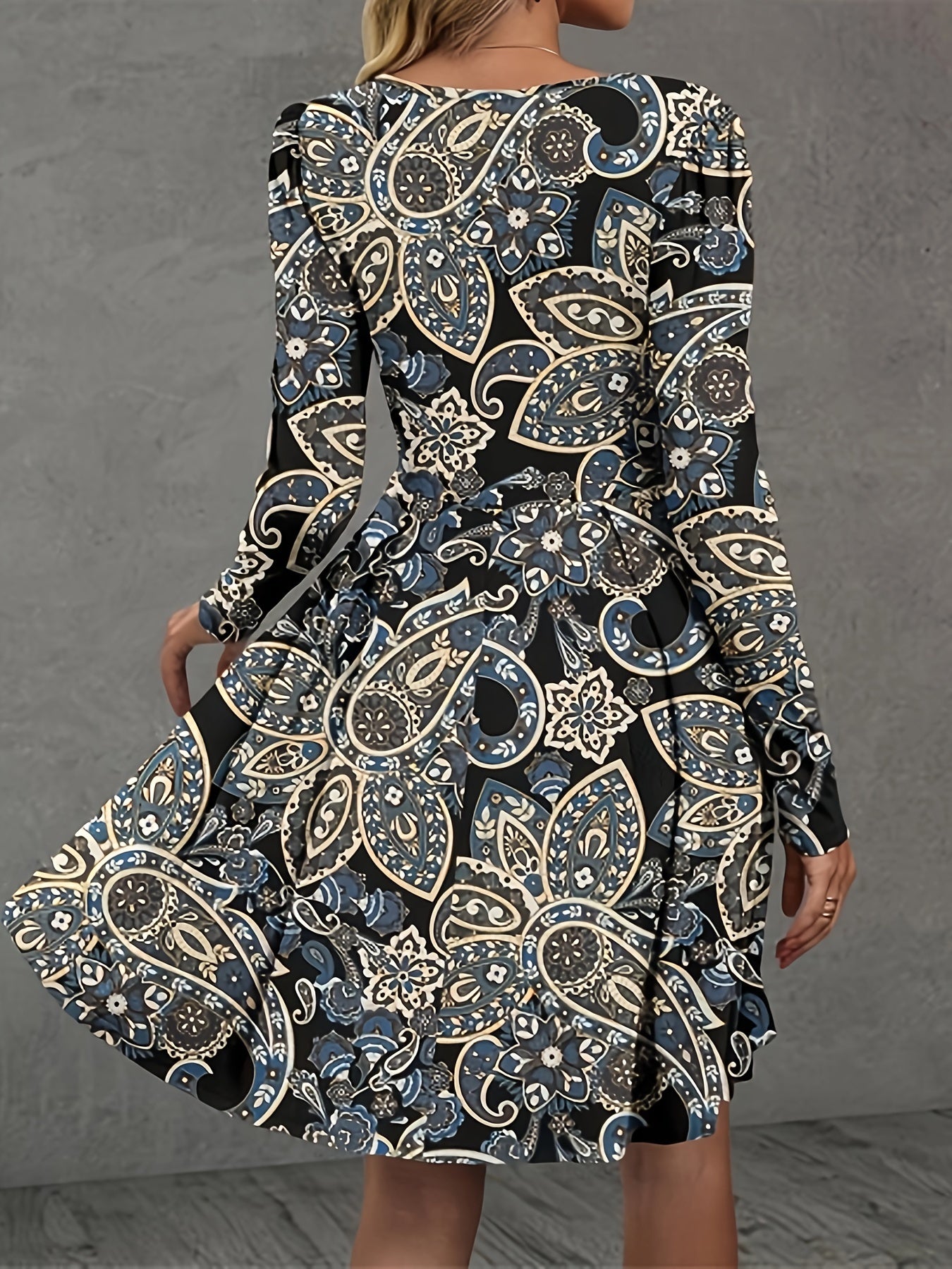 Boho Paisley Print Long Sleeve Mini Dress